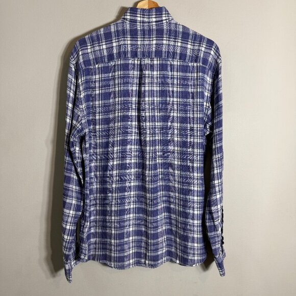 Peter Millar 100% Linen Plaid Button Up Shirt Men's Medium Blue White Preppy - Picture 6 of 14
